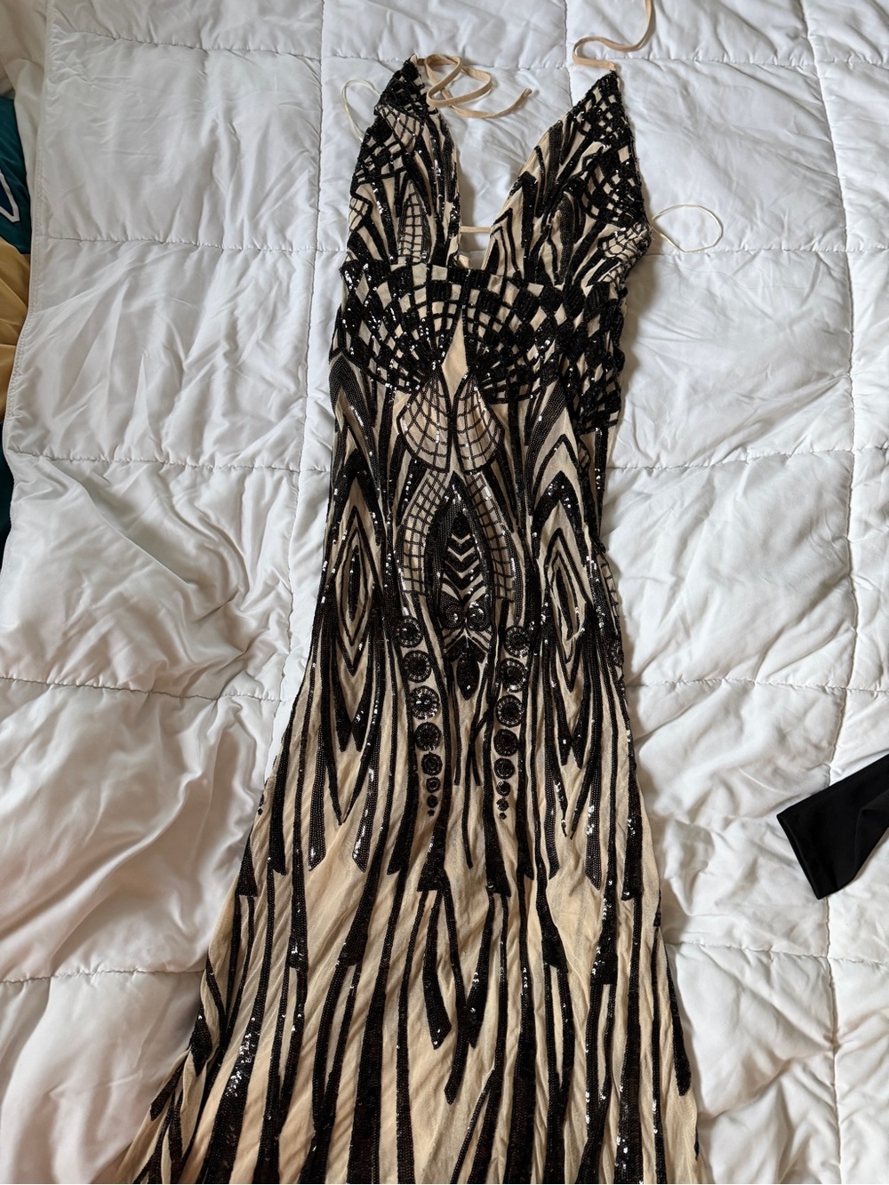 Banjul Black & Nude Beaded Prom Dress